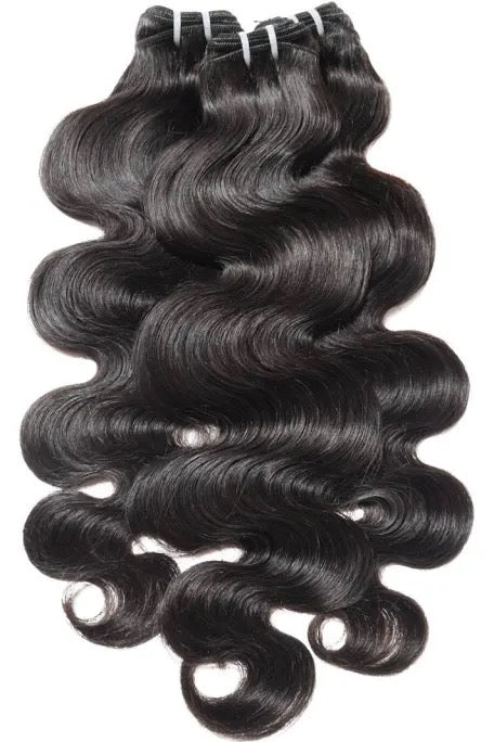 Three bundles of black 1 and 1b  hair extensions with visible curl patterns on a white background.